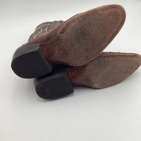 Men's Brown Ostrich Skin Western Boots Square Toe Mid-Calf - Picture 11 of 11